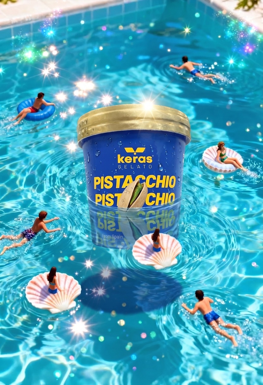 Tarrinas Keras junto a la piscina